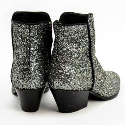 Pre Owned Giuseppe Zanotti Silver Glitter Mid Heel Ankle Boots Size 37