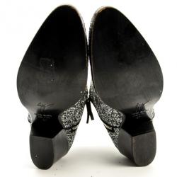 Pre Owned Giuseppe Zanotti Silver Glitter Mid Heel Ankle Boots Size 37