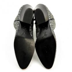 Pre Owned Giuseppe Zanotti Silver Glitter Mid Heel Ankle Boots Size 37