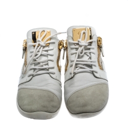 Pre Owned Giuseppe Zanotti White Suede And Leather Double Chain Low Top Sneakers Size 44