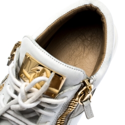 Pre Owned Giuseppe Zanotti White Suede And Leather Double Chain Low Top Sneakers Size 44