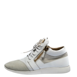 Pre Owned Giuseppe Zanotti White Suede And Leather Double Chain Low Top Sneakers Size 44