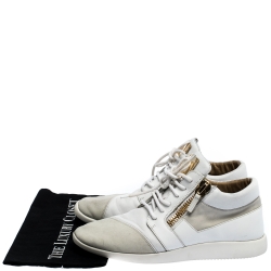 Pre Owned Giuseppe Zanotti White Suede And Leather Double Chain Low Top Sneakers Size 44