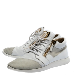 Pre Owned Giuseppe Zanotti White Suede And Leather Double Chain Low Top Sneakers Size 44