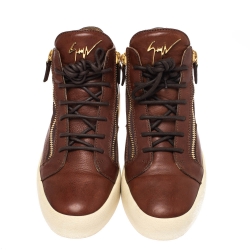 Giuseppe Zanotti Brown Leather Double Chain High Top Sneakers Size 42