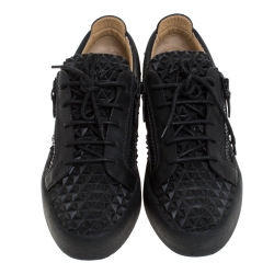 Pre Owned Giuseppe Zanotti Black Studded Rubber And Leather May London Slip On Sneakers Size 41.5