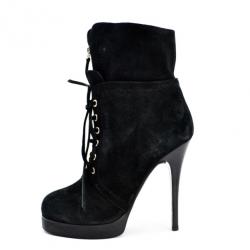 Pre Owned Giuseppe Zanotti Black Suede Lace Up Ankle Boots
