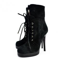 Pre Owned Giuseppe Zanotti Black Suede Lace Up Ankle Boots
