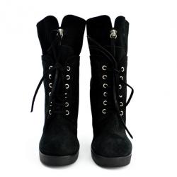 Pre Owned Giuseppe Zanotti Black Suede Lace Up Ankle Boots
