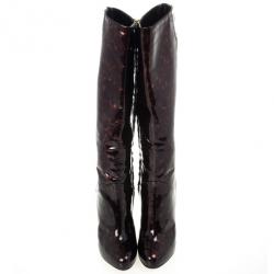 Pre Owned Giuseppe Zanotti Brown Tortoise Print Patent Platform Knee Length Boots Size 37
