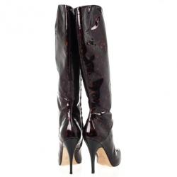 Pre Owned Giuseppe Zanotti Brown Tortoise Print Patent Platform Knee Length Boots Size 37