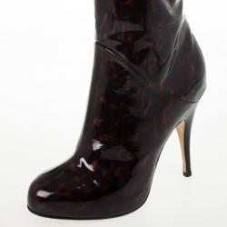 Pre Owned Giuseppe Zanotti Brown Tortoise Print Patent Platform Knee Length Boots Size 37