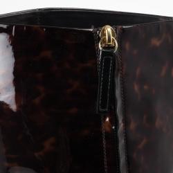 Pre Owned Giuseppe Zanotti Brown Tortoise Print Patent Platform Knee Length Boots Size 37