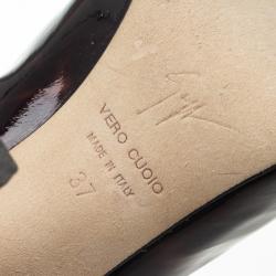 Pre Owned Giuseppe Zanotti Brown Tortoise Print Patent Platform Knee Length Boots Size 37