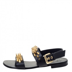 Giuseppe Zanotti Black Leather Zak Spike Flat Sandals Size 41