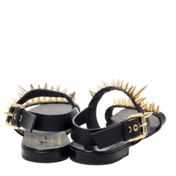 Giuseppe Zanotti Black Leather Zak Spike Flat Sandals Size 41