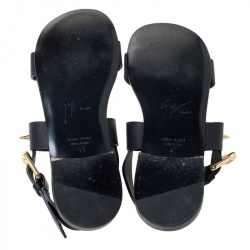 Giuseppe Zanotti Black Leather Zak Spike Flat Sandals Size 41