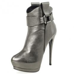 Pre Owned Giuseppe Zanotti Grey Metallic Platform Ankle Boots Size 36