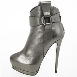 Pre Owned Giuseppe Zanotti Grey Metallic Platform Ankle Boots Size 36