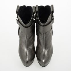 Pre Owned Giuseppe Zanotti Grey Metallic Platform Ankle Boots Size 36