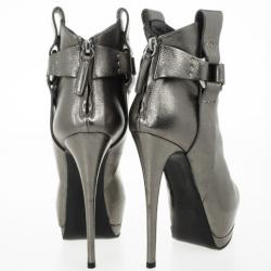 Pre Owned Giuseppe Zanotti Grey Metallic Platform Ankle Boots Size 36