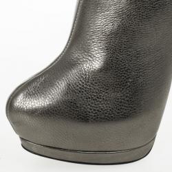 Pre Owned Giuseppe Zanotti Grey Metallic Platform Ankle Boots Size 36