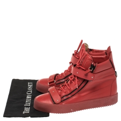 Pre Owned Giuseppe Zanotti Red Leather Lorenz High Top Sneakers Size 43