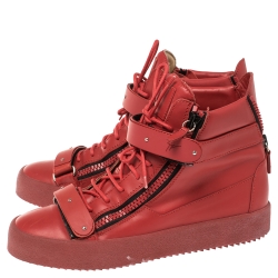 Pre Owned Giuseppe Zanotti Red Leather Lorenz High Top Sneakers Size 43