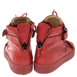 Pre Owned Giuseppe Zanotti Red Leather Lorenz High Top Sneakers Size 43