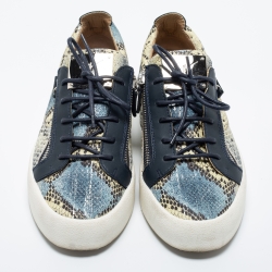 Pre Owned Giuseppe Zanotti Multicolor Python Embossed Leather Double Zip Low Top Sneakers Size 43.5