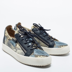 Pre Owned Giuseppe Zanotti Multicolor Python Embossed Leather Double Zip Low Top Sneakers Size 43.5