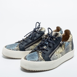 Pre Owned Giuseppe Zanotti Multicolor Python Embossed Leather Double Zip Low Top Sneakers Size 43.5