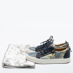 Pre Owned Giuseppe Zanotti Multicolor Python Embossed Leather Double Zip Low Top Sneakers Size 43.5