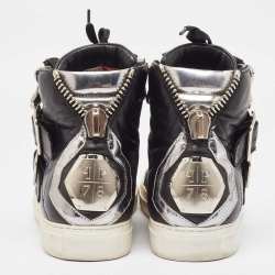 Pre Owned Giuseppe Zanotti Black/Silver Leather Kriss High Top Sneakers Size 40