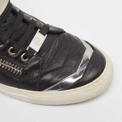Pre Owned Giuseppe Zanotti Black/Silver Leather Kriss High Top Sneakers Size 40