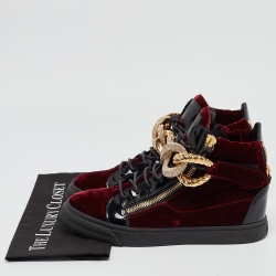 Giuseppe Zanotti Burgundy/Black Patent and  Velvet Coby High Top Sneakers Size 42.5