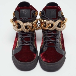 Giuseppe Zanotti Burgundy/Black Patent and  Velvet Coby High Top Sneakers Size 42.5