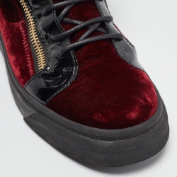 Giuseppe Zanotti Burgundy/Black Patent and  Velvet Coby High Top Sneakers Size 42.5