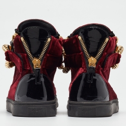 Giuseppe Zanotti Burgundy/Black Patent and  Velvet Coby High Top Sneakers Size 42.5