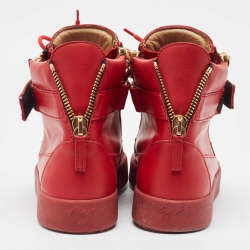 Giuseppe Zanotti Red Leather Studded Double Zip High Top Sneakers Size 42