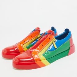 Pre Owned Giuseppe Zanotti Rainbow Patent Leather Low Top Sneakers Size 45 