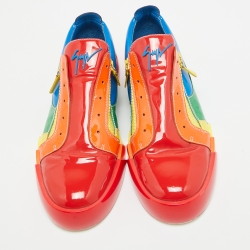 Pre Owned Giuseppe Zanotti Rainbow Patent Leather Low Top Sneakers Size 45 