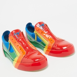 Pre Owned Giuseppe Zanotti Rainbow Patent Leather Low Top Sneakers Size 45 