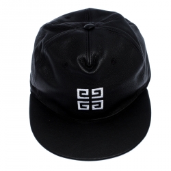 Pre Owned Givenchy Black Logo Embroidered Leather Cap One Size