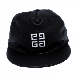 Pre Owned Givenchy Black Logo Embroidered Leather Cap One Size