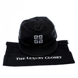 Pre Owned Givenchy Black Logo Embroidered Leather Cap One Size