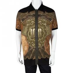 Givenchy Money Print Honeycomb Knit Colombian Fit Zip Up Polo T-Shirt M