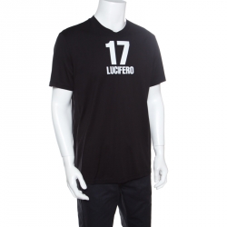 Pre Owned Givenchy Black 17 Lucifero Printed Cotton Jersey Crew Neck T-Shirt XL