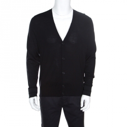 Givenchy Black Wool Long Sleeve Button Front Cardigan L