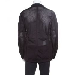 Givenchy Black Perforated Tricot Mesh Two Button Blazer XL